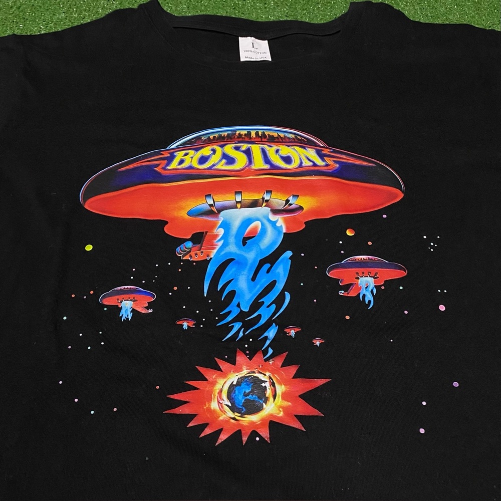 Boston Spaceship Album Art Graphic T-Shirt Men's L Black Rock Concert Tee